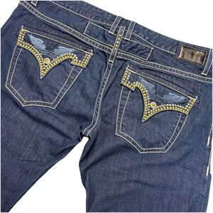 Robin's Jean Mens 42x36 Blue Denim‎ Flap Pockets Rhinestone Studded Made In USA